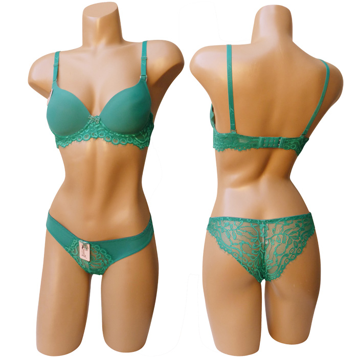 Grossiste <!--Lingerie-->Ensemble soutien gorge  avec slip-Vert émeraude